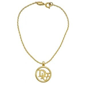 Christian Dior Vintage Gold-Tone “Dior” Logo Charm Pendant Bracelet 17” | RARE!!